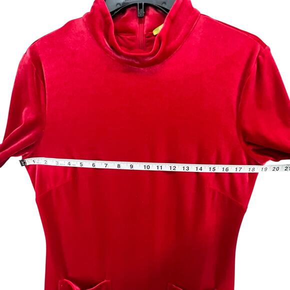 Gianni Bini Dress Womens 10 Red Velour Mock Neck Velvety Modern Holiday Festive - Picture 8 of 16
